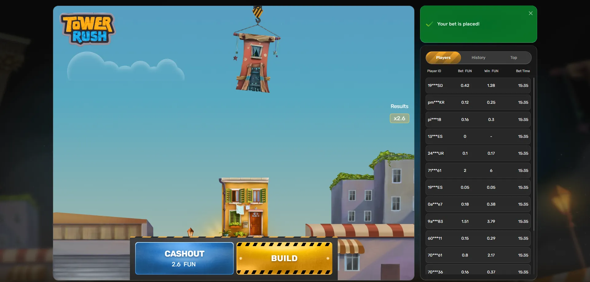 Tower Rush casino game review — turbo-crash tower building by Galaxsys